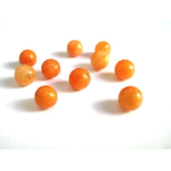 10 Perles Jade Naturelle Orange  6Mm - Photo n°1