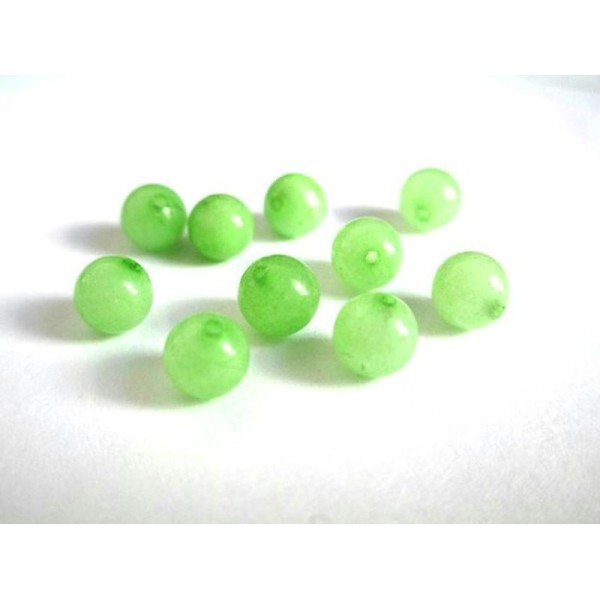 10 Perles Jade Naturelle Vert Pomme 6Mm (16) - Photo n°1