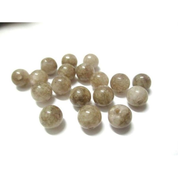 10 Perles Jade Naturelle Marron Marbré 6Mm (C) - Photo n°1