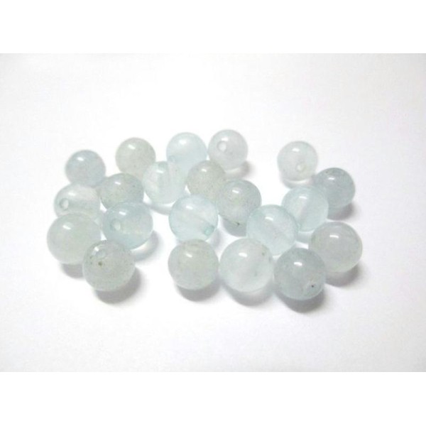 10 Perles Jade Naturelle Bleu Clair 6Mm (A) - Photo n°1