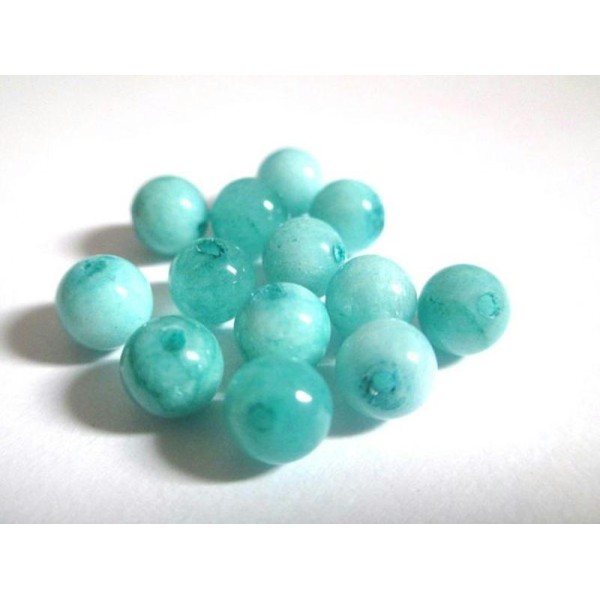 10 Perles Jade Naturelle Bleu Ciel Marbré 6Mm (32) - Photo n°1