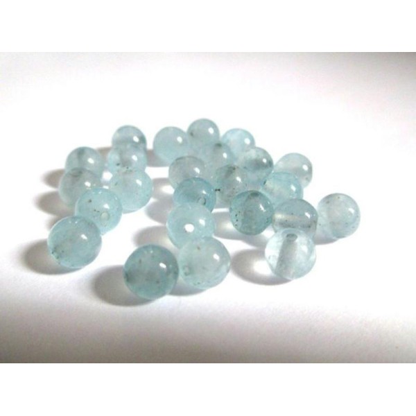 10 Perles Jade Naturelle Bleu Clair 6Mm (8) - Photo n°1