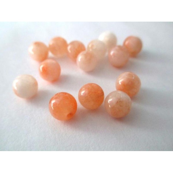 10 Perles Jade Naturelle Orange Marbré 6Mm - Photo n°1