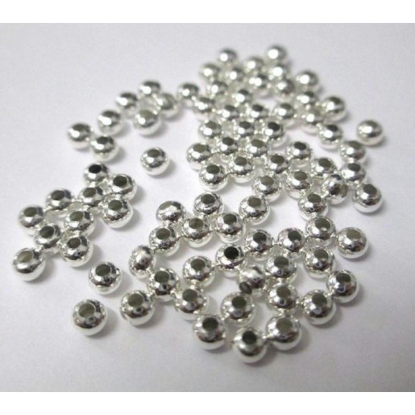 50 Perles Intercalaires Séparateurs En Métal  3Mm Couleur Argent - Photo n°1