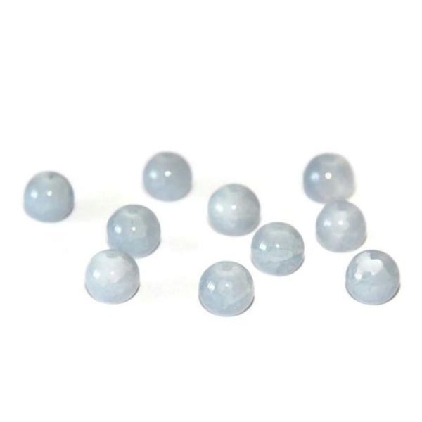 10 Perles Gris Imitation Jade Craquelé En Verre 8Mm - Photo n°1