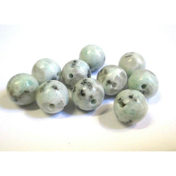 10 Perles Jade Naturelle Bleu Très Clair Blanc Et Noir  8Mm - Photo n°1