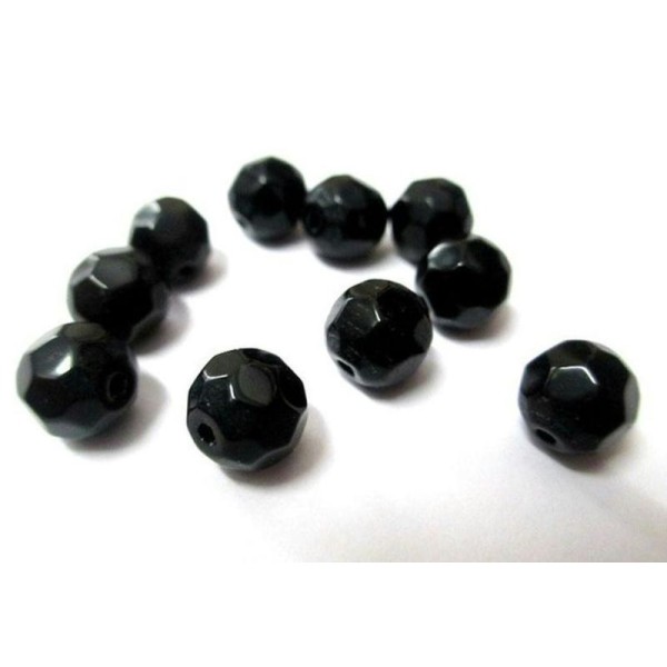 10 Perles 8Mm À Facettes En Verre Noir - Photo n°1