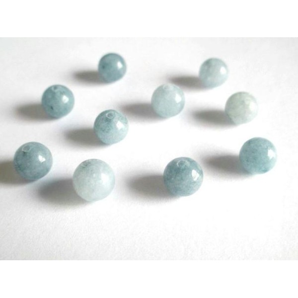 10 Perles Jade Naturelle Bleu Gris 8Mm - Photo n°1