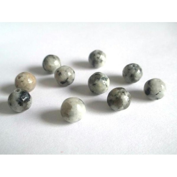 10 Perles Jade Naturelle Noir Et Blanc Dalmatien 8Mm - Photo n°1
