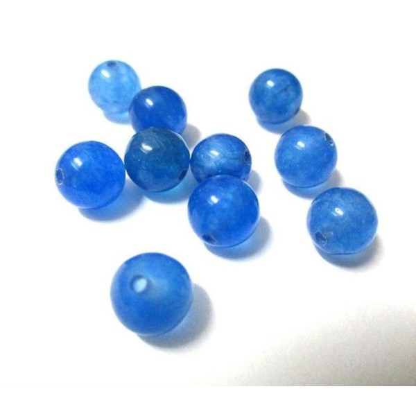 10 Perles Jade Naturelle Bleu 8Mm - Photo n°1
