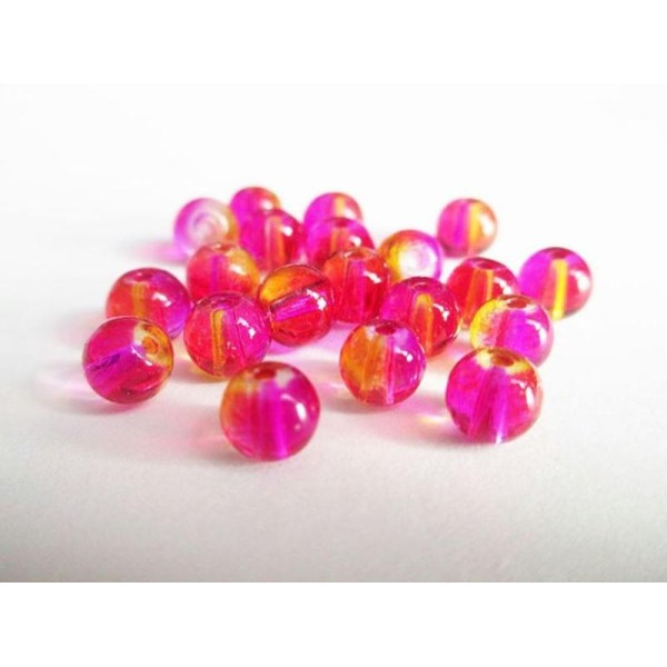 20 Perles Fuchsia Et Jaune Translucide En Verre  6Mm - Photo n°1