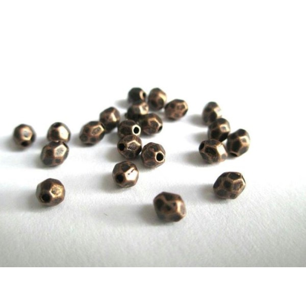 25 Perles Intercalaire A Facettes En Métal Couleur Cuivré 4X3.5Mm - Photo n°1