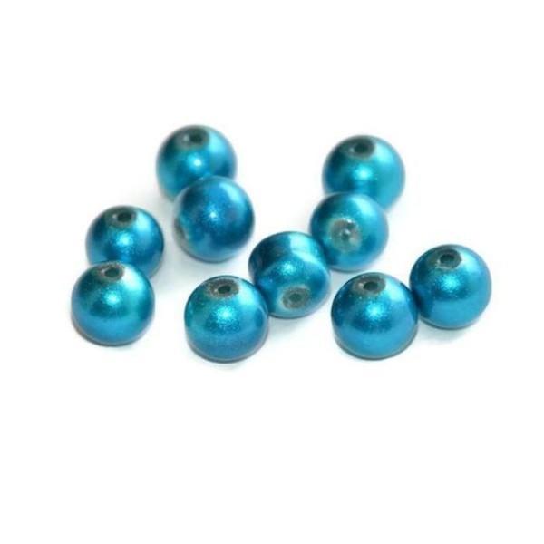 10 Perles Bleu Brillant En Verre 8Mm - Photo n°1