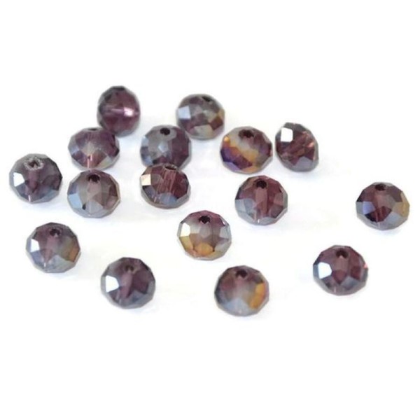 10 Perles Cristal Violet Rondelle Irisé A Facette 6X8Mm - Photo n°1