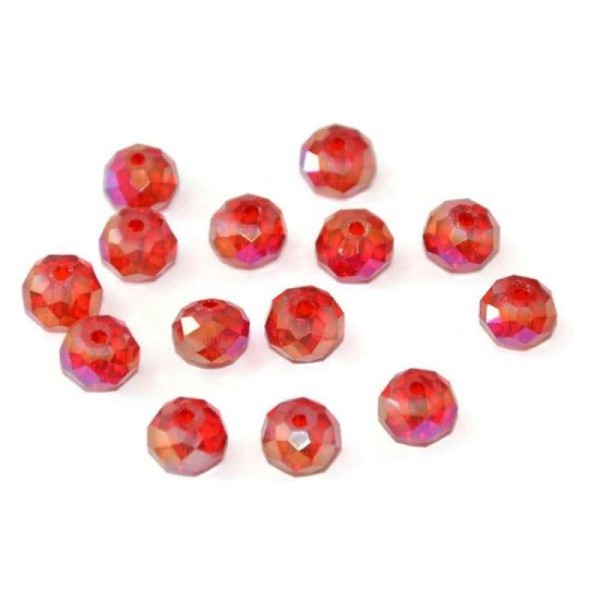 10 Perles Cristal Rouge Rondelle Irisé A Facette 6X8Mm - Photo n°1