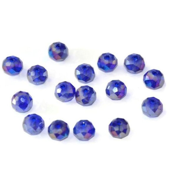 10 Perles Cristal Bleu Foncé Rondelle Irisé A Facette 6X8Mm - Photo n°1