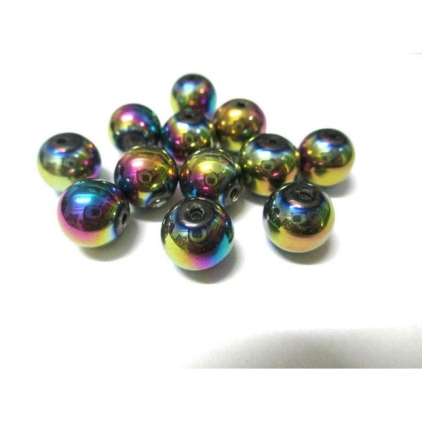 10 Perles Electroplate Multicolore En Verre 10Mm - Photo n°1