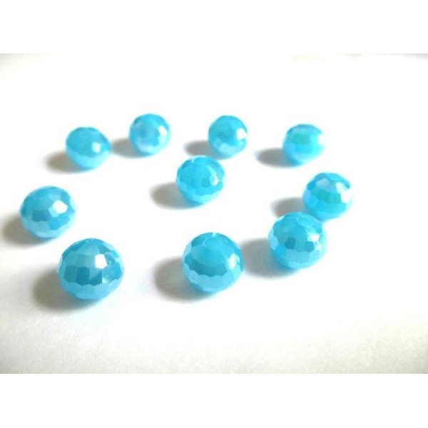 10 Perles Ronde Cristal Ab  Bleu A Facette 8Mm - Photo n°1
