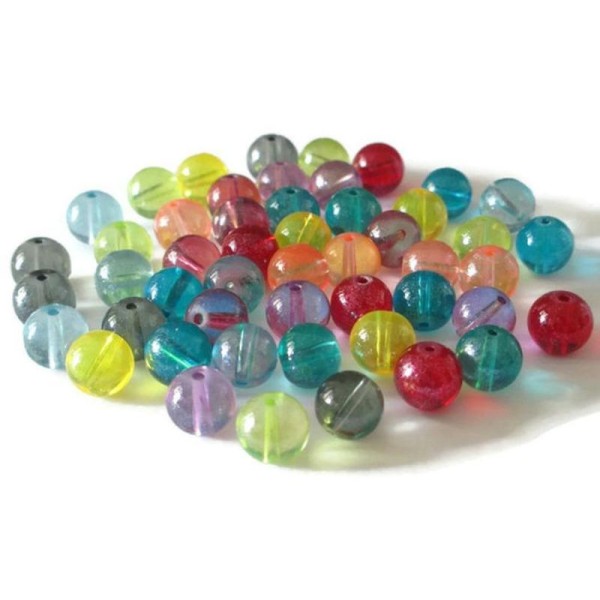 50 Perles Transparent Brillante En Verre 10Mm Mélange De Couleur - Photo n°1