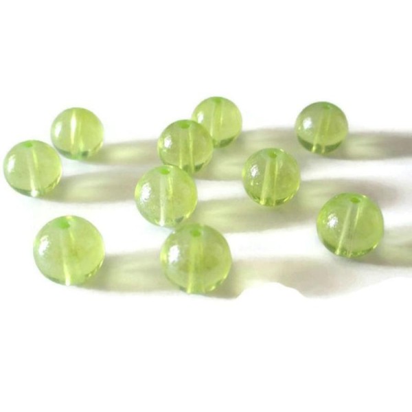 10 Perles Vert Clair  Transparent Brillante En Verre 10Mm (P-26) - Photo n°1