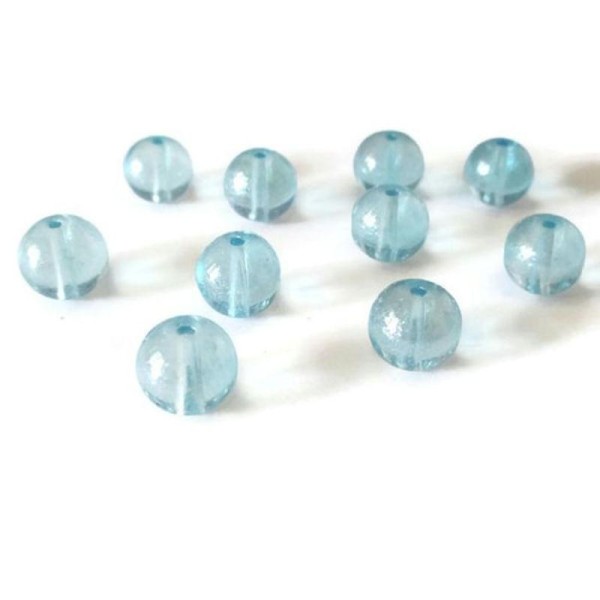 10 Perles Bleu Clair  Transparent Brillante En Verre 10Mm (P-28) - Photo n°1