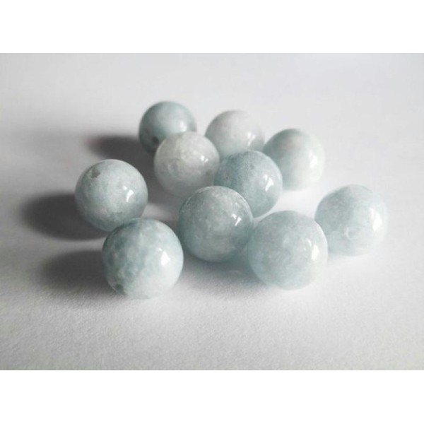 10 Perles Jade Naturelle Bleu Clair Marbré 10Mm - Photo n°1