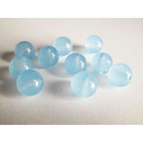 10 Perles Jade Naturelle Bleu Ciel Transparent 10Mm - Photo n°1