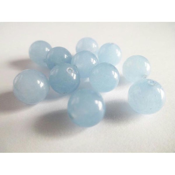 10 Perles Jade Naturelle Bleu Ciel Transparent 10Mm (2) - Photo n°1