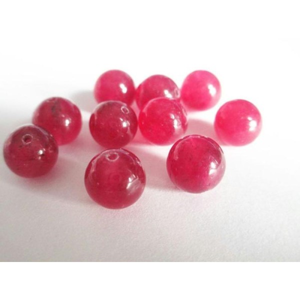 10 Perles Jade Naturelle Rouge 10Mm (2) - Photo n°1
