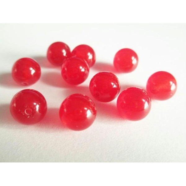 10 Perles Jade Naturelle Rouge 10Mm - Photo n°1