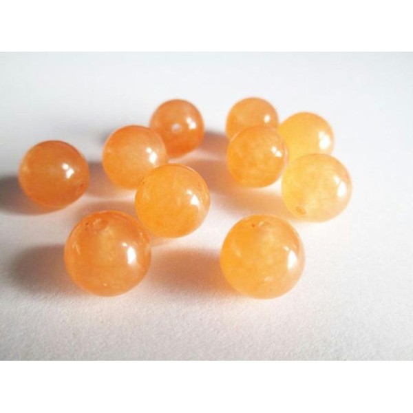 10 Perles Jade Naturelle Orange (1)  10Mm - Photo n°1