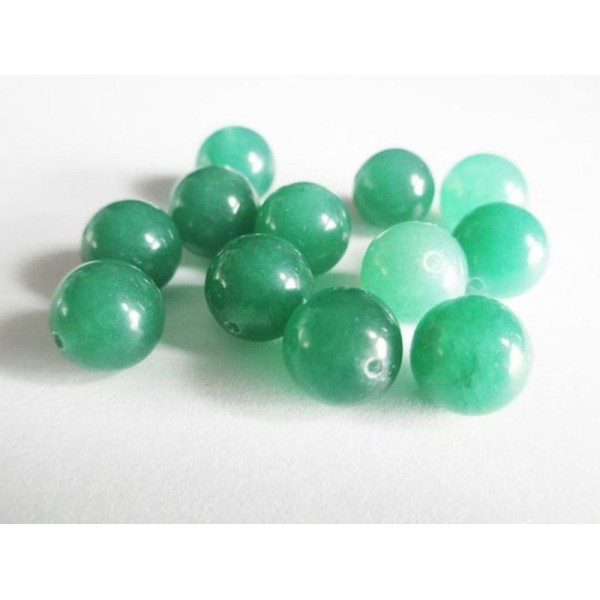 10 Perles Jade Naturelle Vert Foncé 10Mm - Photo n°1