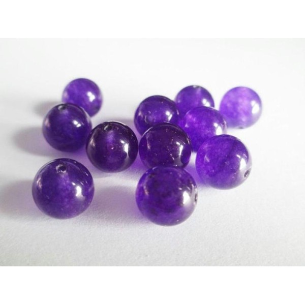 10 Perles Jade Naturelle Violet Foncé 10Mm - Photo n°1