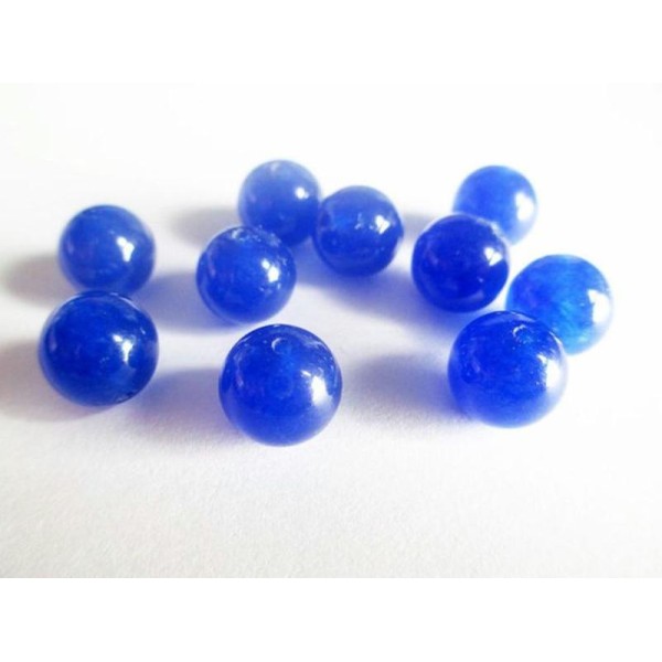10 Perles Jade Naturelle Bleu Foncé 10Mm - Photo n°1