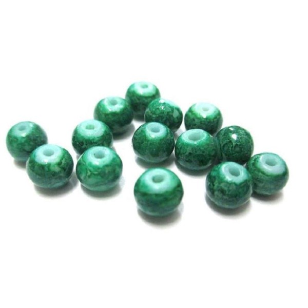 20 Perles Vert Foncé Marbré 6Mm - Photo n°1