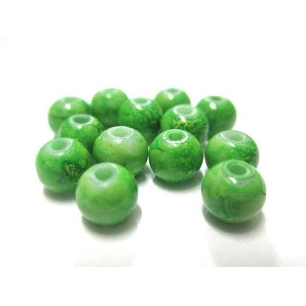 20 Perles Vert Marbré 6Mm - Photo n°1