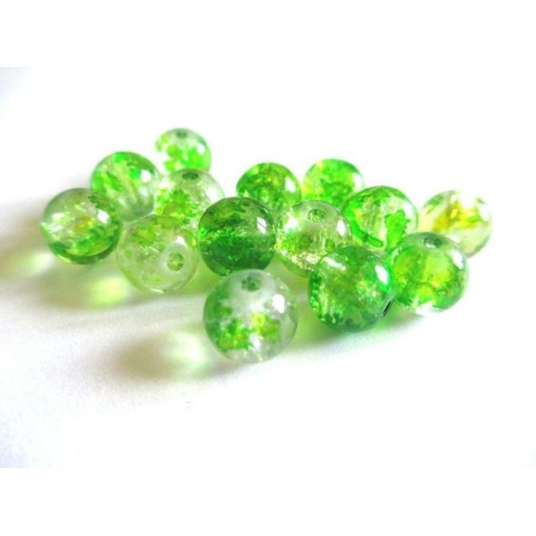 10 Perles Vert Et Jaune Craquelé Et Moucheté 8Mm (H-25) - Photo n°1