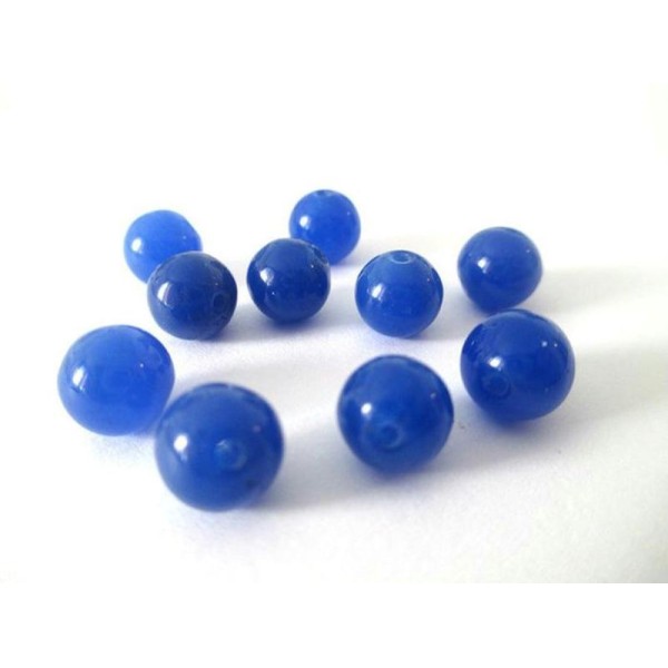 10 Perles Jade Naturelle Bleu Foncé 8Mm (21) - Photo n°1