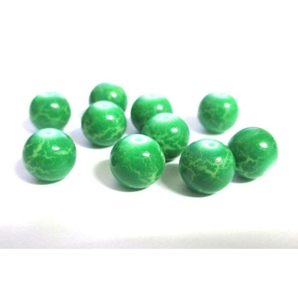 10 Perles Vert Craqué En Verre Peint 10Mm (O-38) - Photo n°1