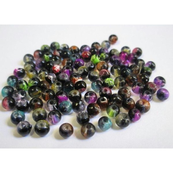 100 Perles Noir Tréfilé Translucide  Mélange De Couleur 4Mm - Photo n°1
