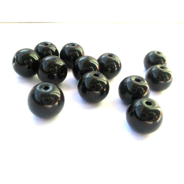 10 Perles Noire En Verre 10Mm (G-35) - Photo n°1