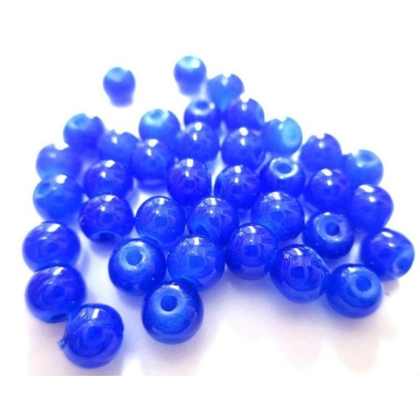 20 Perles Bleu En Verre Imitation Jade  4Mm  (A-31) - Photo n°1