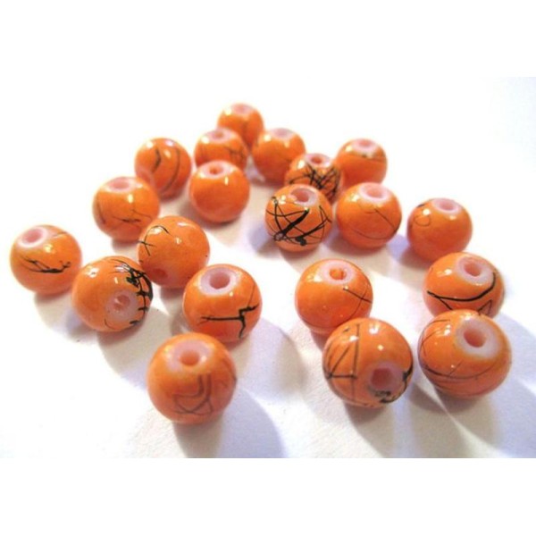 20 Perles Orange Tréfilé Noir En Verre 6Mm - Photo n°1