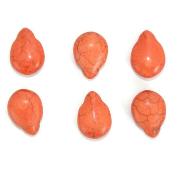 6 Perles Gouttes Turquoise Orange 14X10Mm - Photo n°1