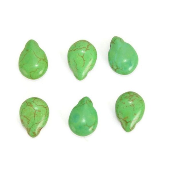 6 Perles Gouttes Turquoise Vert  14X10Mm - Photo n°1