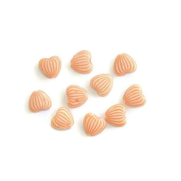 10 Perles Acrylique  Forme Coeur Couleur Blanc Rayé Orange 10X11X5 Mm - Photo n°1