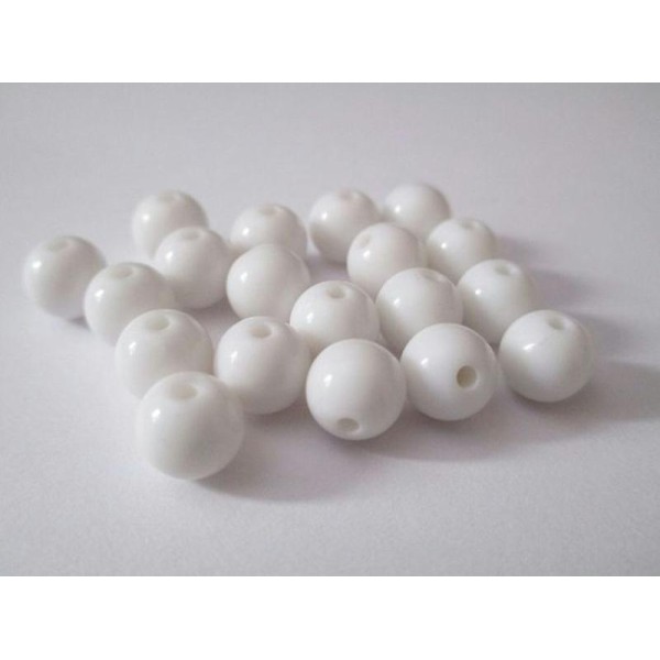 50 Perles Acrylique Blanc  8Mm - Photo n°1