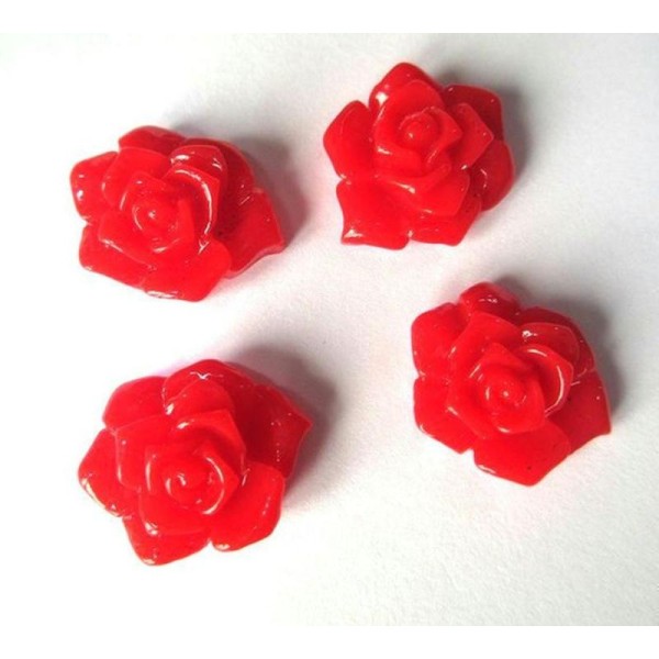 4 Cabochons En Résine Fleur Rouge 21X17X7Mm - Photo n°1