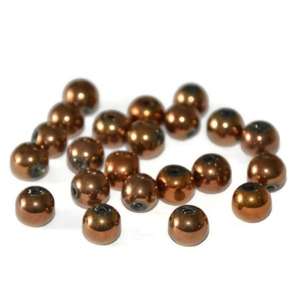 20 Perles En Verre Electroplate Cuivré 6Mm - Photo n°1