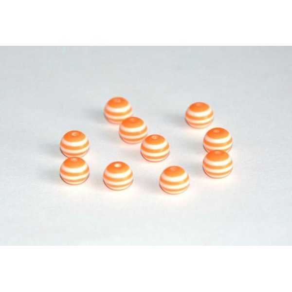 10 Perles  En Résine Synthétique Rayé Orange Et Blanc  8Mm - Photo n°1